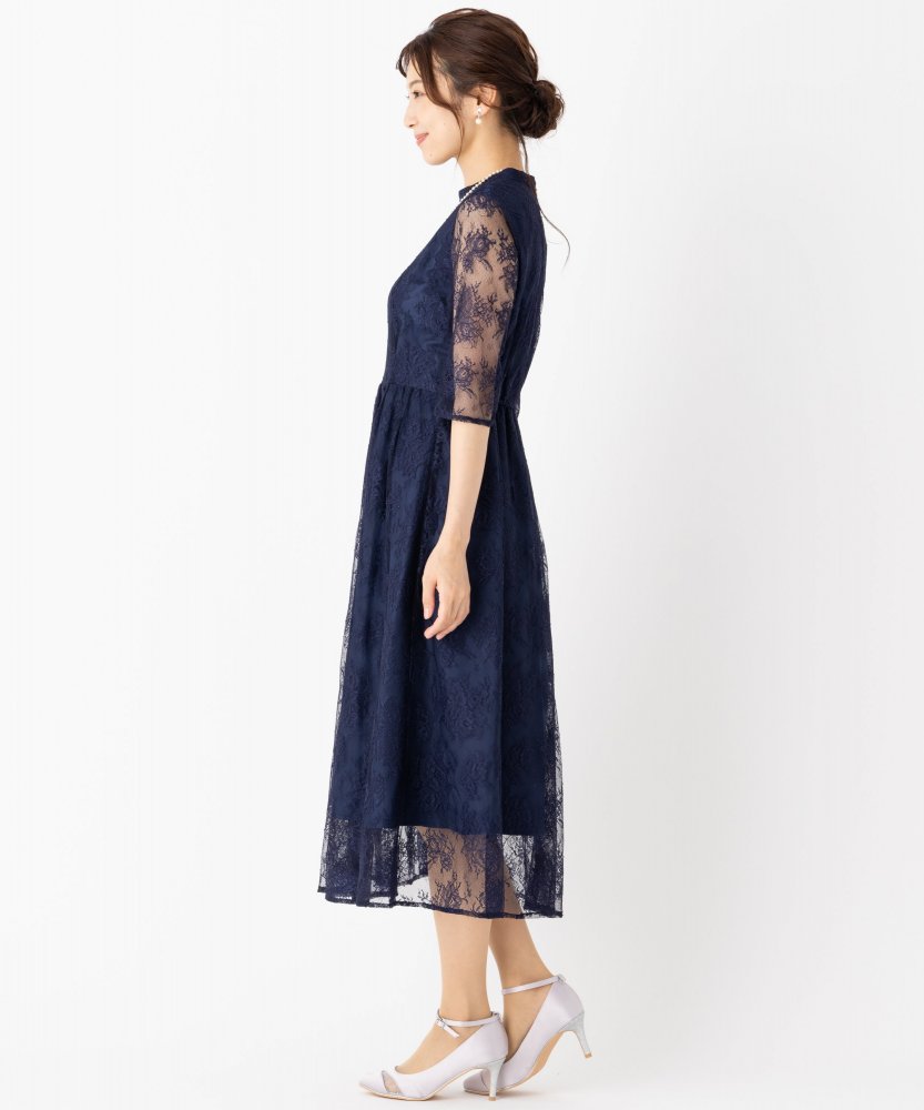 Aimer エメ ラッセルレースアンクル丈ドレス ネイビー系 | 結婚式