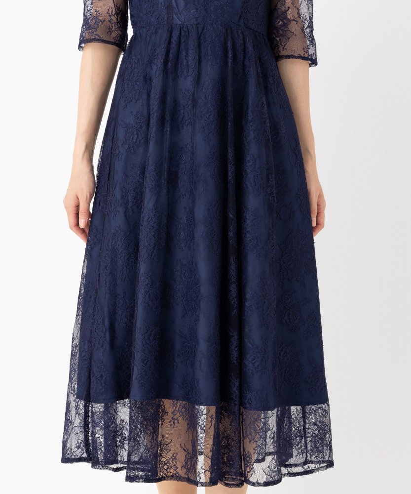 Aimer エメ ラッセルレースアンクル丈ドレス ネイビー系 | 結婚式