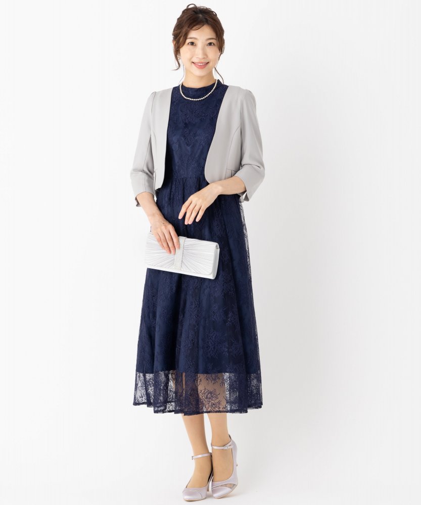 Aimer エメ　ラッセルレースアンクル丈ドレス Aimer エメ ラッセルレースアンクル丈ドレス ネイビー系 | 結婚式