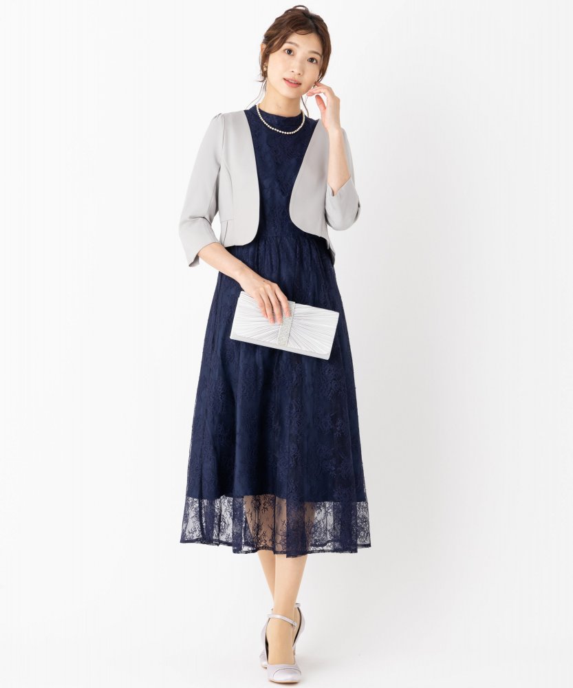 Aimer エメ ラッセルレースアンクル丈ドレス ネイビー系 | 結婚式