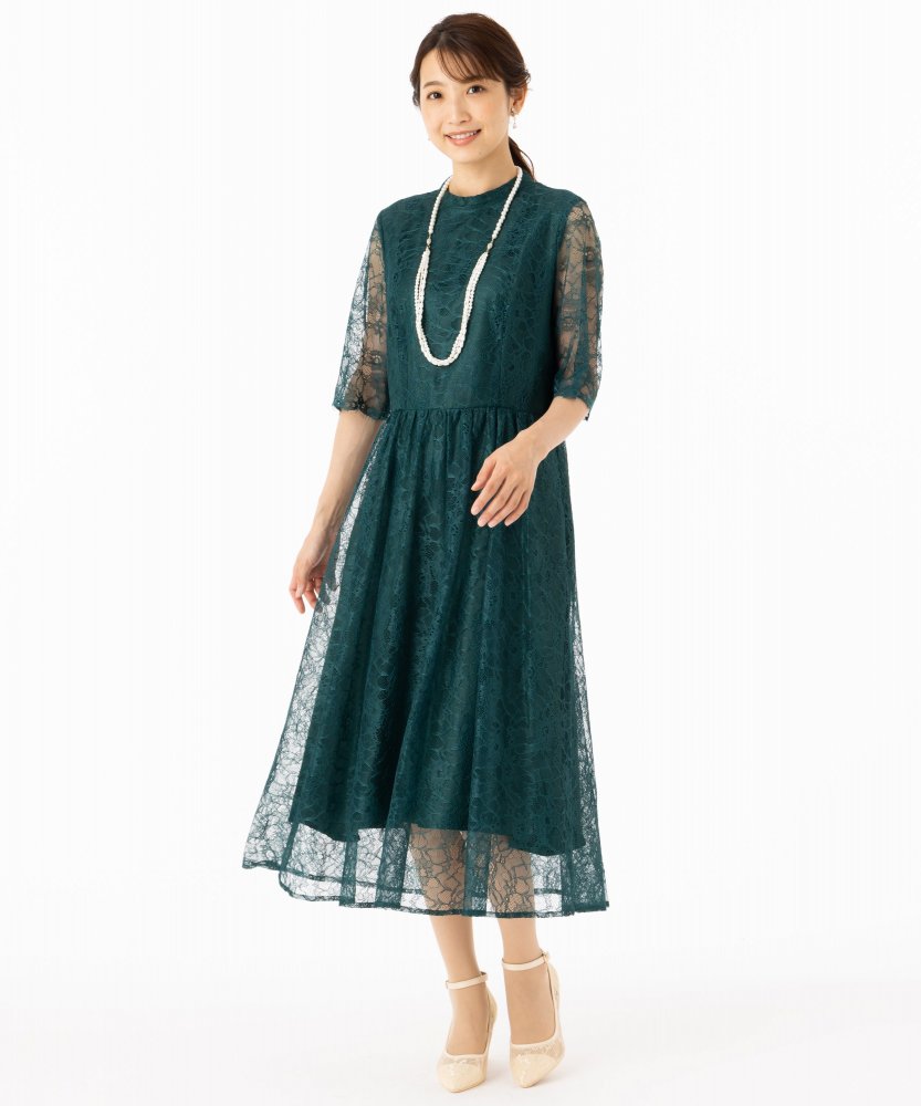 Aimer エメ ラッセルレース7分袖ロングドレス その他 x グリーン系