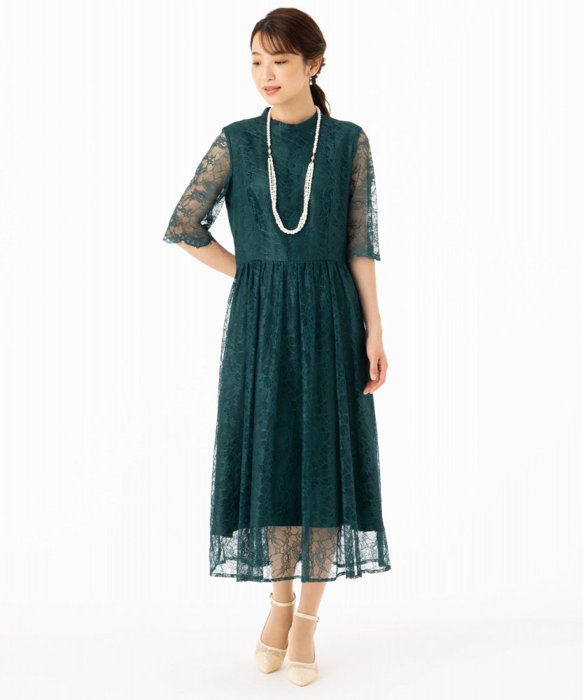 Aimer エメ ラッセルレース7分袖ロングドレス その他 x グリーン系