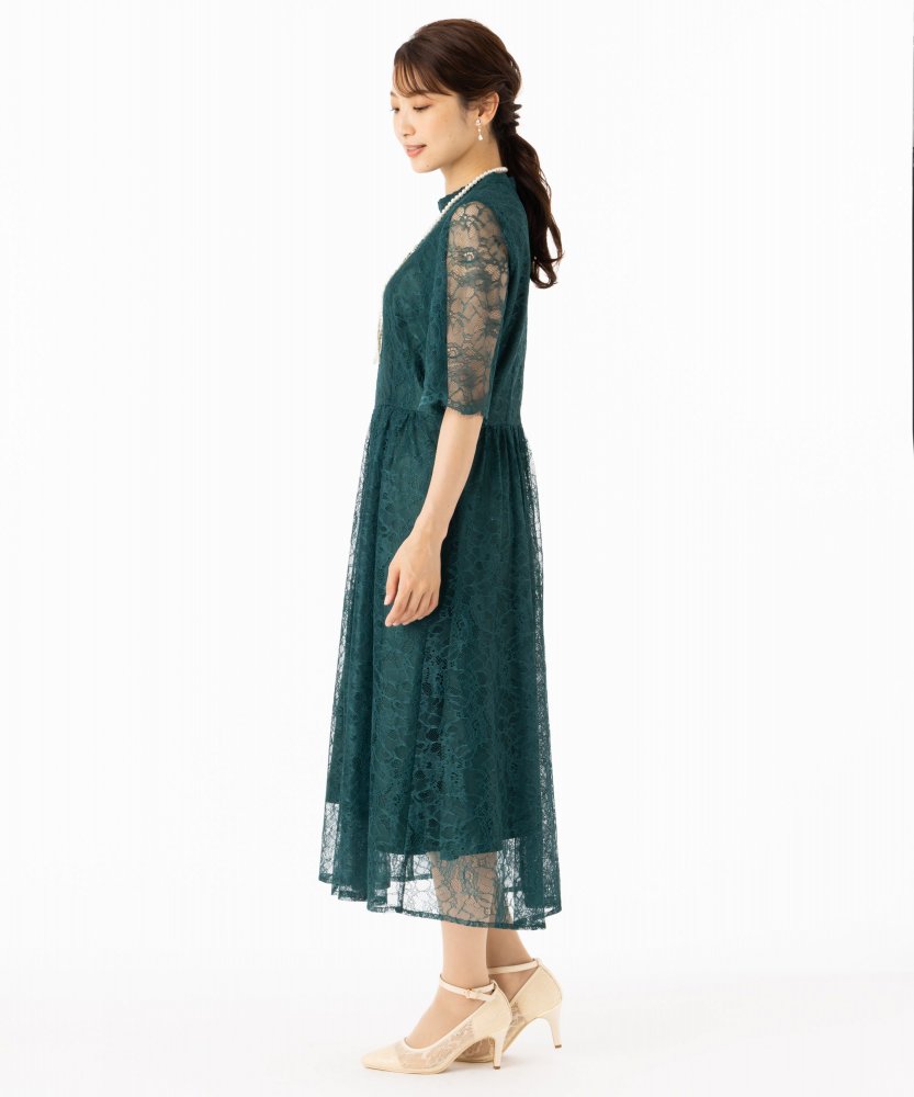 Aimer エメ ラッセルレース7分袖ロングドレス その他 x グリーン系
