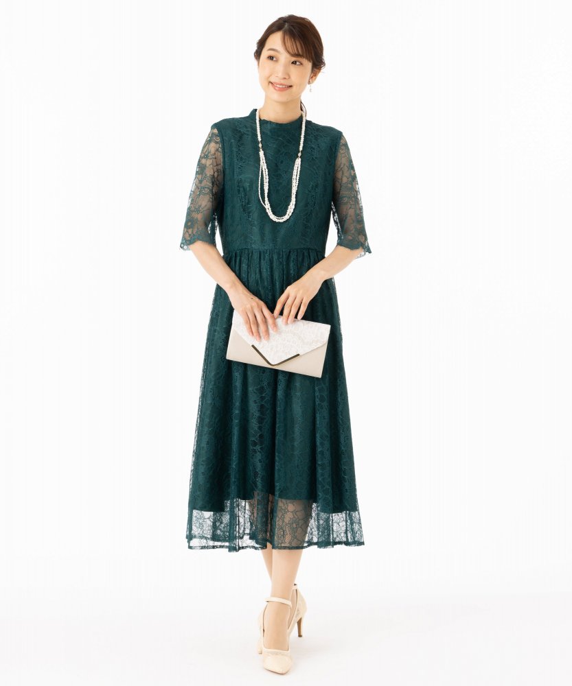 Aimer エメ ラッセルレース7分袖ロングドレス その他 x グリーン系