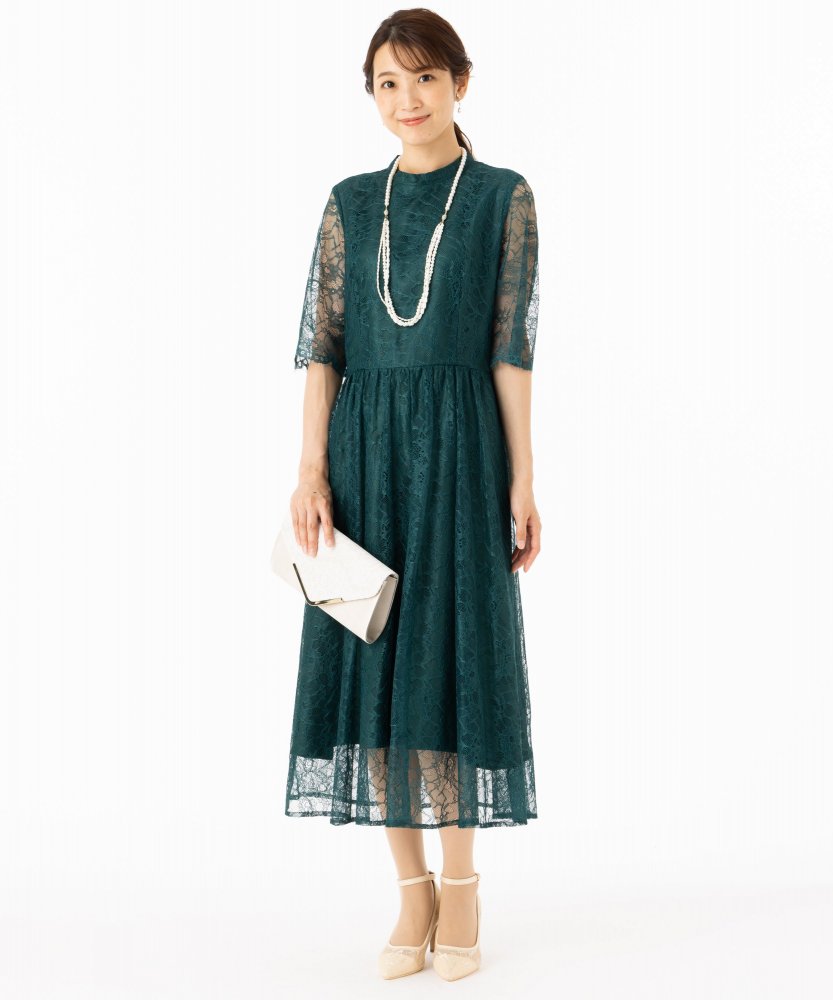 Aimer エメ ラッセルレース7分袖ロングドレス その他 x グリーン系