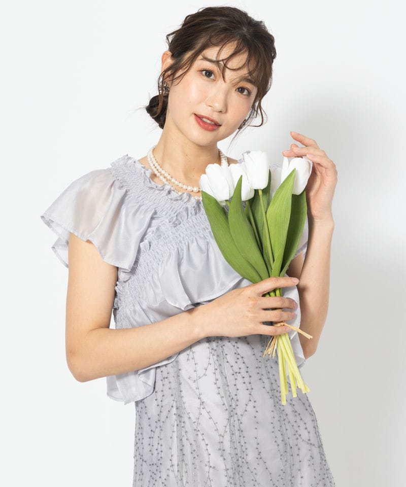 Aimer エメ グリッターチュールフロントギャザーレースアップドレス