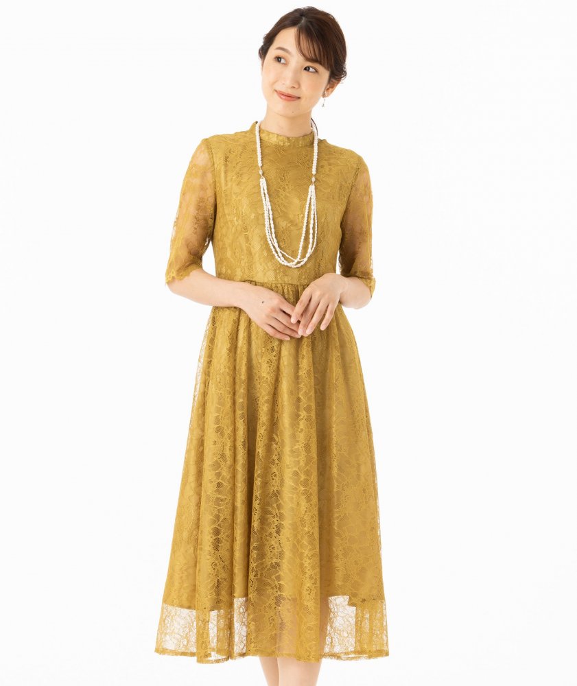 Aimer エメ ラッセルレース7分袖ロングドレス イエロー系 | 結婚式