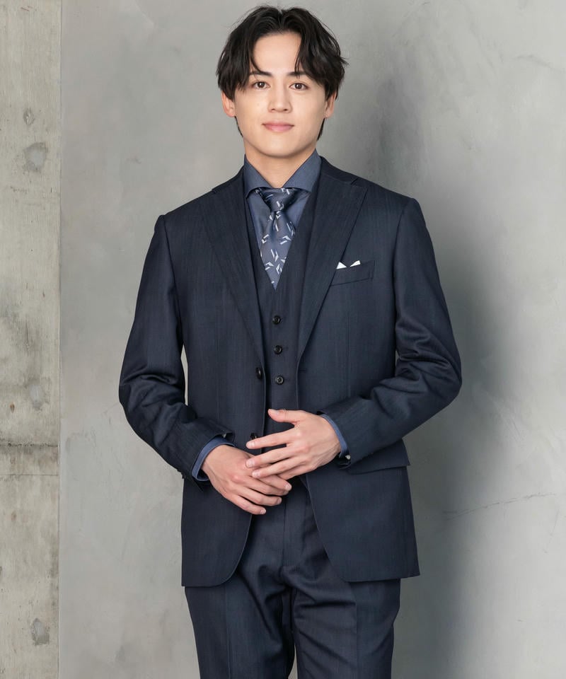 P.S.FA 光沢チェックスリーピーススーツ ネイビー系 | 結婚式