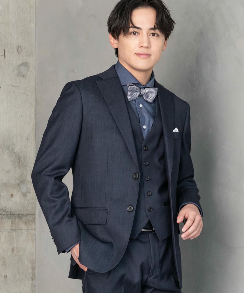 P.S.FA ベスト付デニムライクスリーピーススーツ ネイビー系 | 結婚式