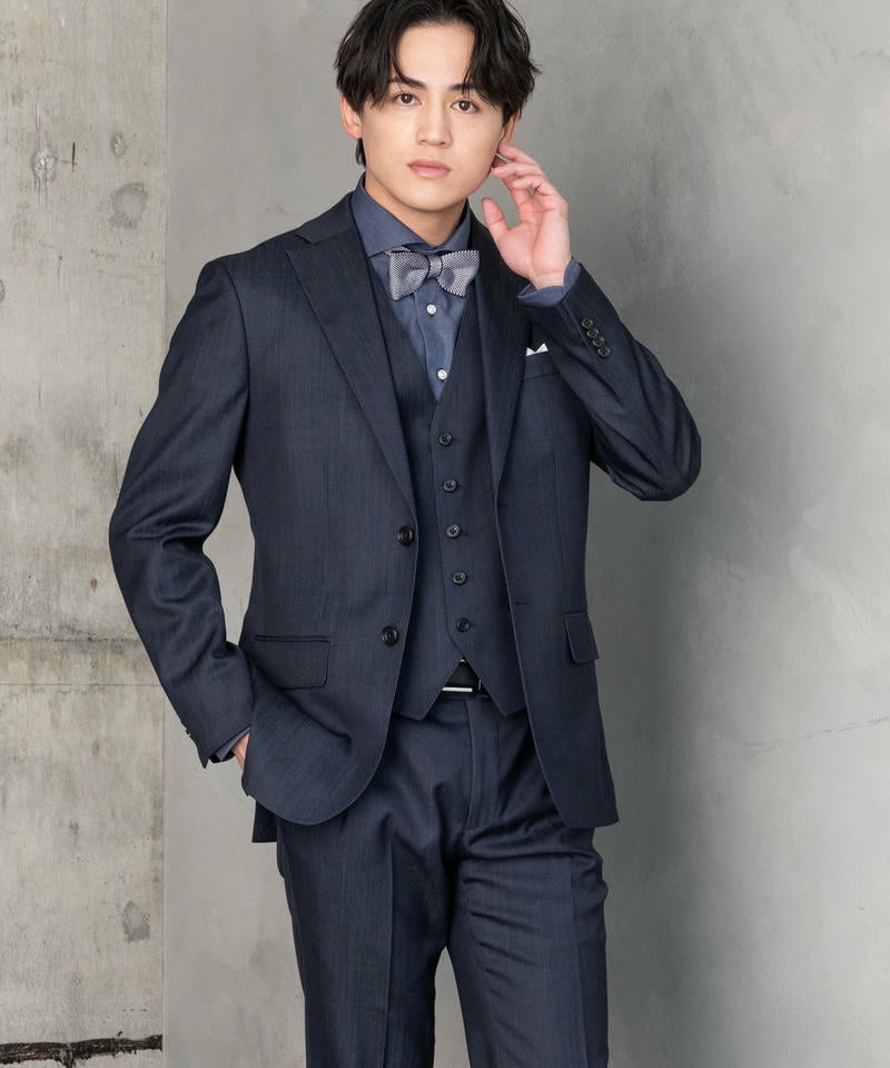 P.S.FA ベスト付デニムライクスリーピーススーツ ネイビー系 | 結婚式