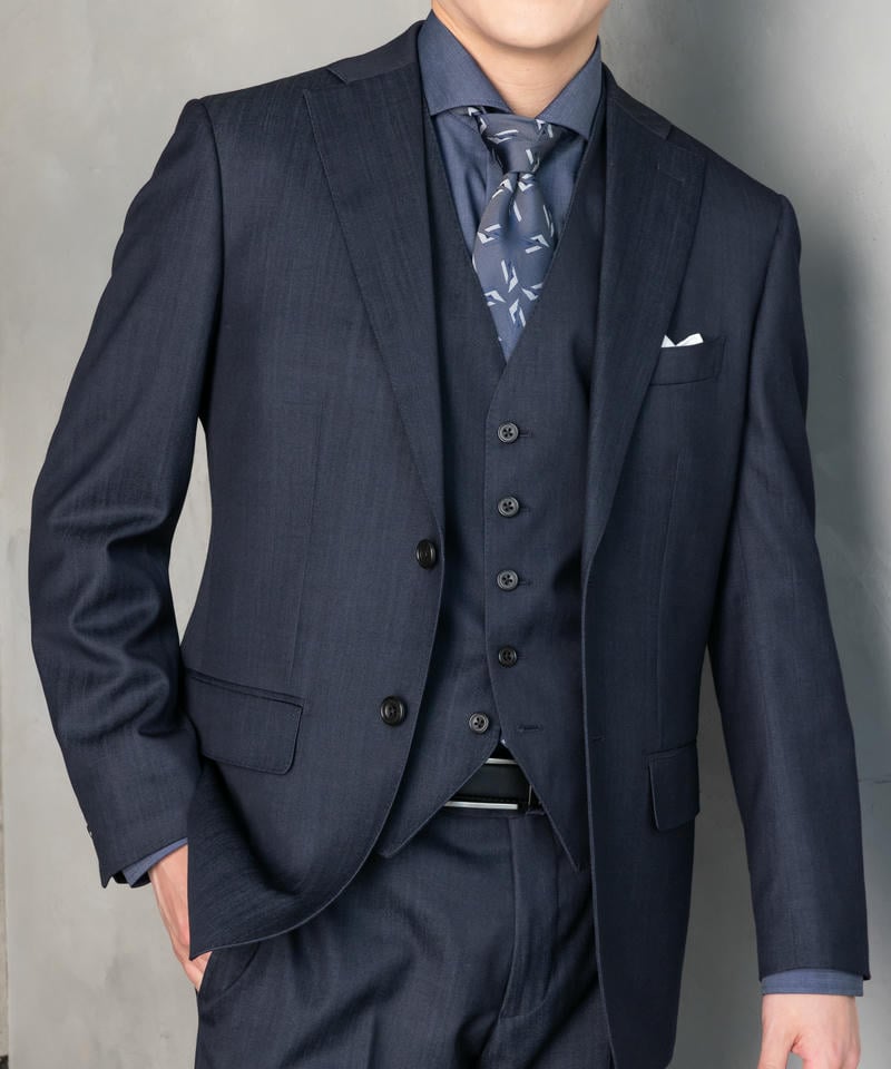 P.S.FA ベスト付デニムライクスリーピーススーツ ネイビー系 | 結婚式
