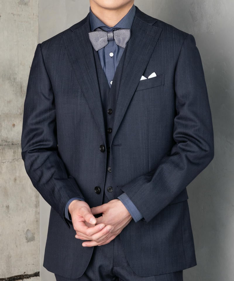 P.S.FA ベスト付デニムライクスリーピーススーツ ネイビー系 | 結婚式