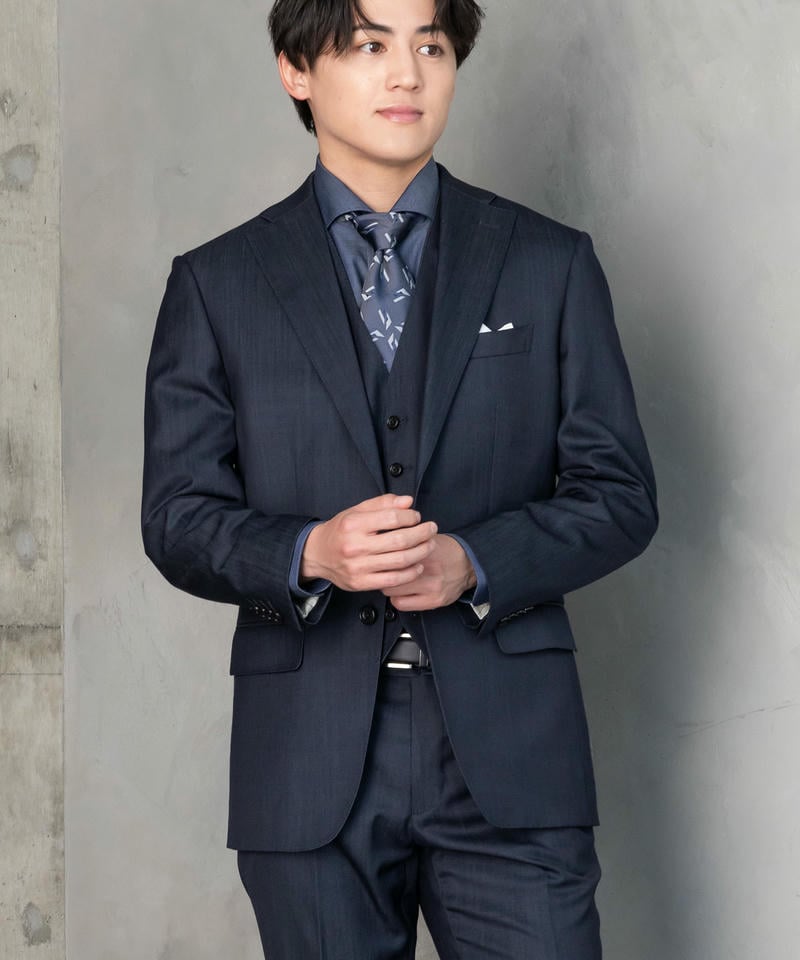 P.S.FA ベスト付デニムライクスリーピーススーツ ネイビー系 | 結婚式