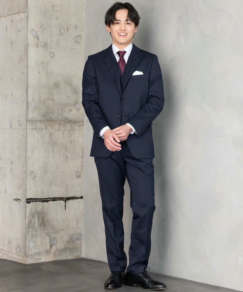 SUITE SELECT スリーピーススーツ Y4 シャドーストライプ ネイビー ネイビー・シャドーストライプスーツ【WILLIAM LAYCOCK】-小倉店スーツ