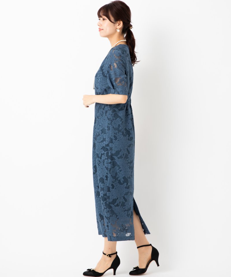 Aimer ジャカードレース袖付きタイトラインドレス ブルー系 | 結婚式