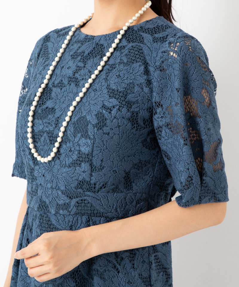 Aimer ジャカードレース袖付きタイトラインドレス ブルー系 | 結婚式