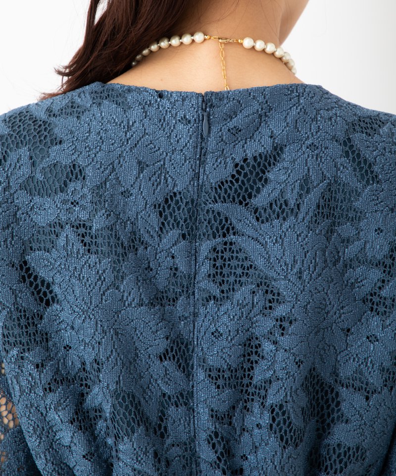 Aimer ジャカードレース袖付きタイトラインドレス ブルー系 | 結婚式