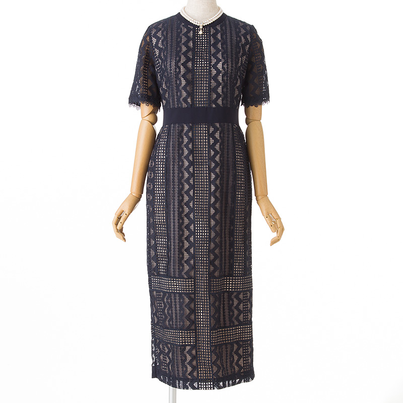 LAGUNAMOON ラグナムーン LADY MIX レースフレアードレス ネイビー系