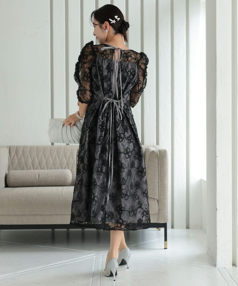 Select Shop パワーショルダーレースドレス ブラック系 | 結婚式