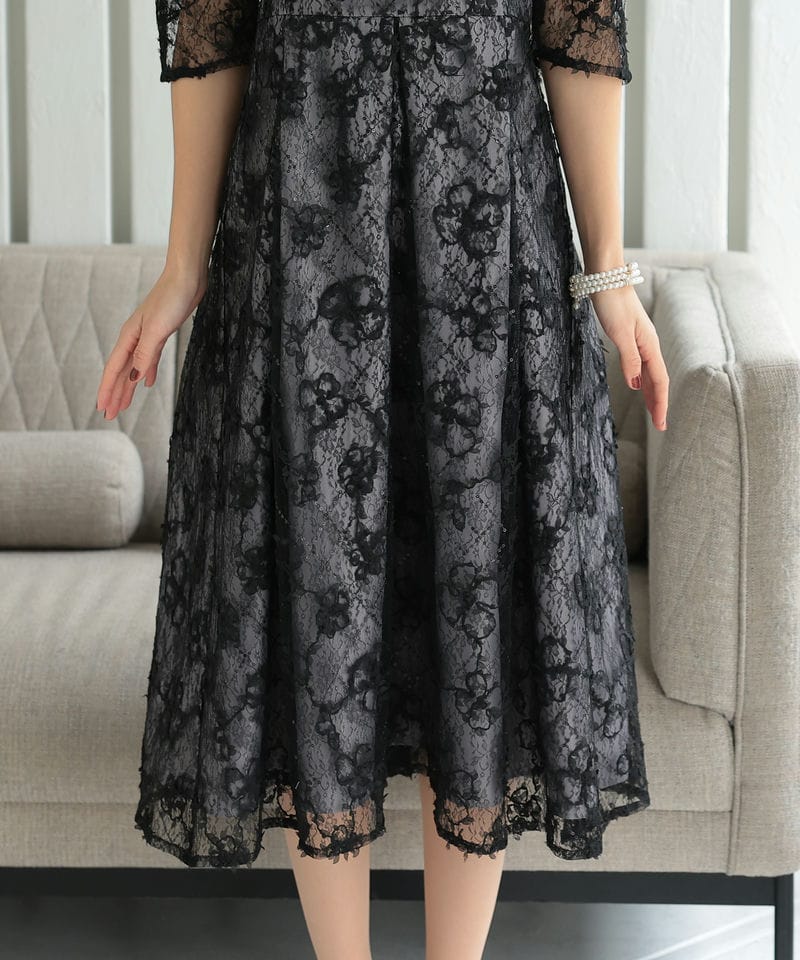 Select Shop パワーショルダーレースドレス ブラック系 | 結婚式