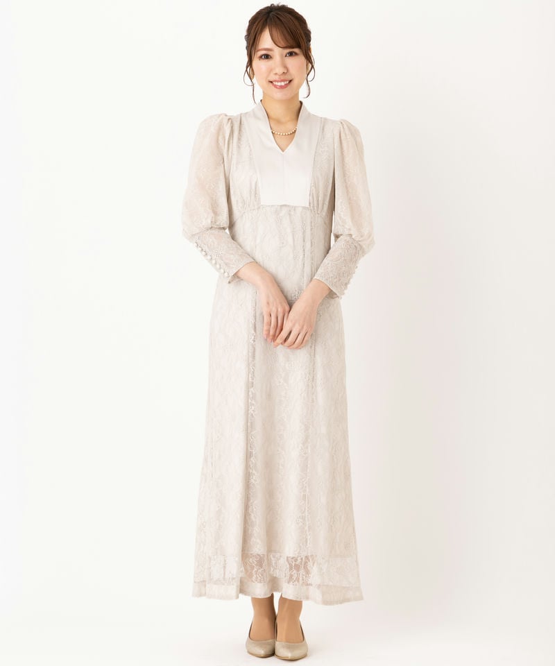 SNIDEL スナイデル パフスリーブレースドレス ベージュ系 | 結婚式