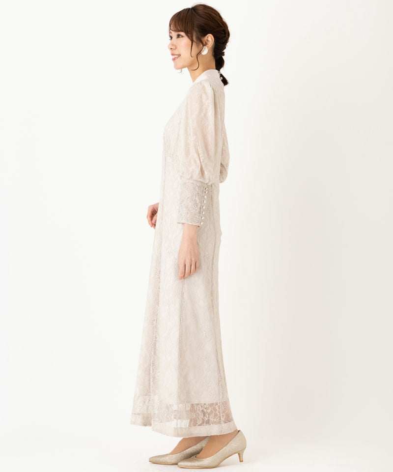 SNIDEL スナイデル パフスリーブレースドレス ベージュ系 | 結婚式