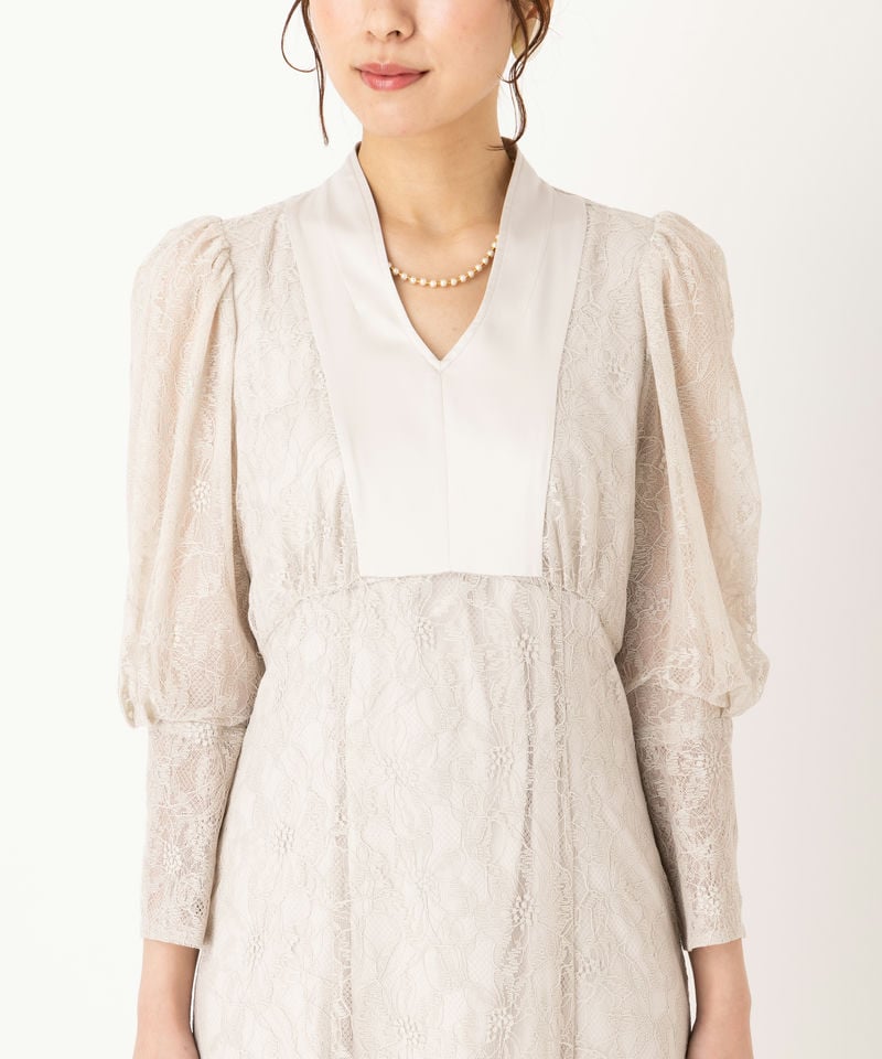 SNIDEL スナイデル パフスリーブレースドレス ベージュ系 | 結婚式