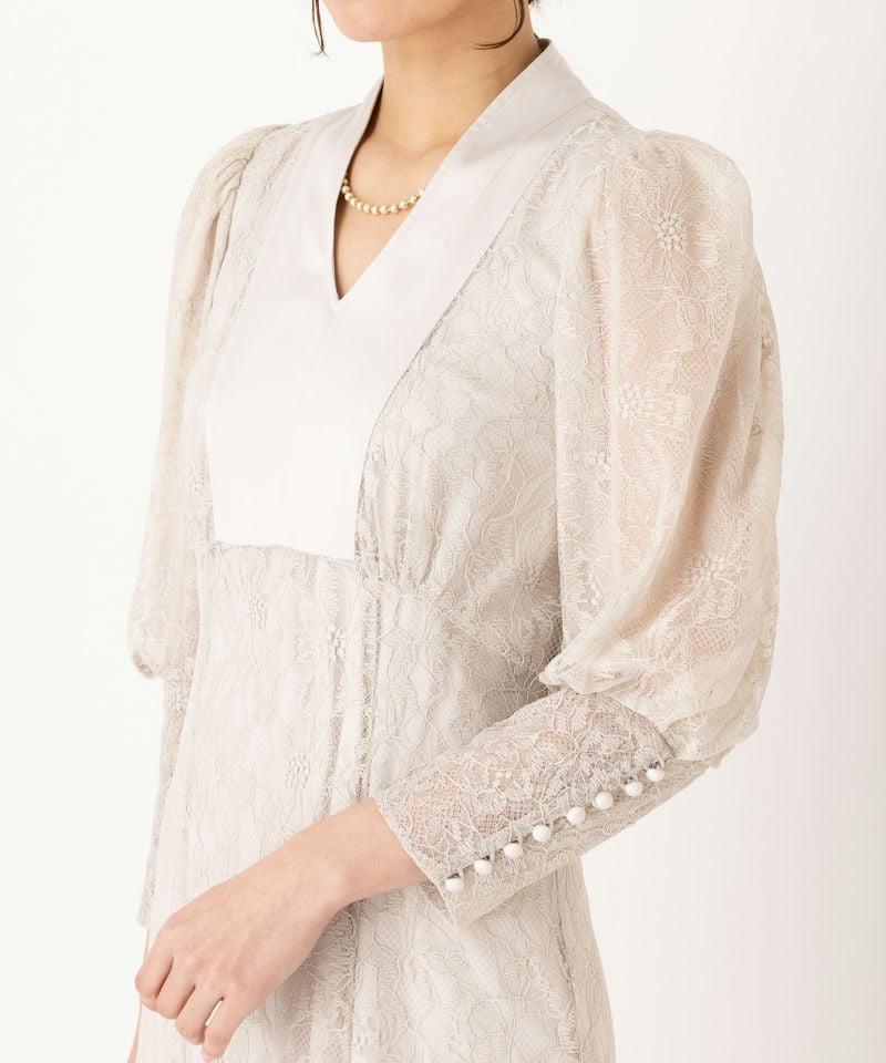 SNIDEL スナイデル パフスリーブレースドレス ベージュ系 | 結婚式