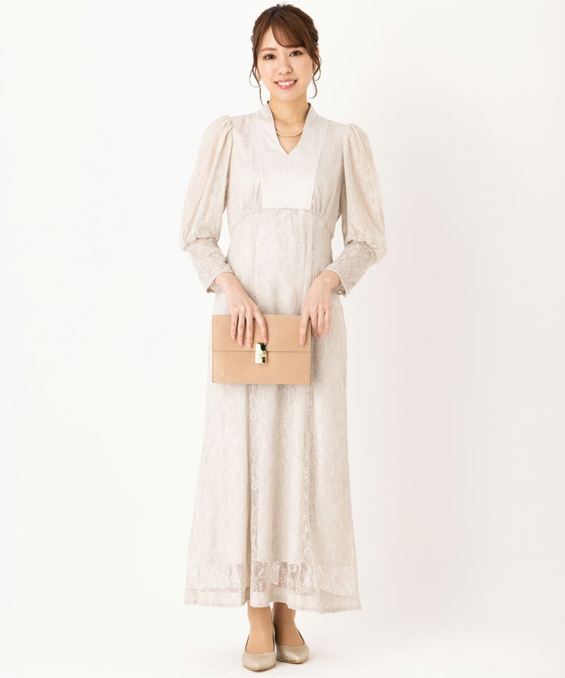 【新品タグ付】SNIDEL パフスリーブ レースワンピース ホワイト M SNIDEL スナイデル パフスリーブレースドレス ベージュ系 | 結婚式