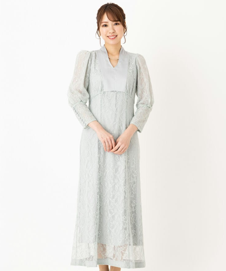 SNIDEL スナイデル パフスリーブレースドレス ベージュ系 | 結婚式