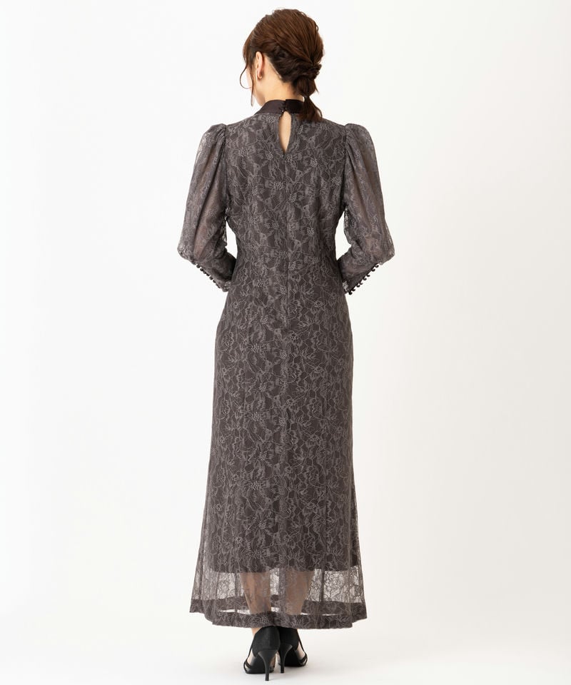 SNIDEL スナイデル パフスリーブレースドレス その他 x ブラウン系 x