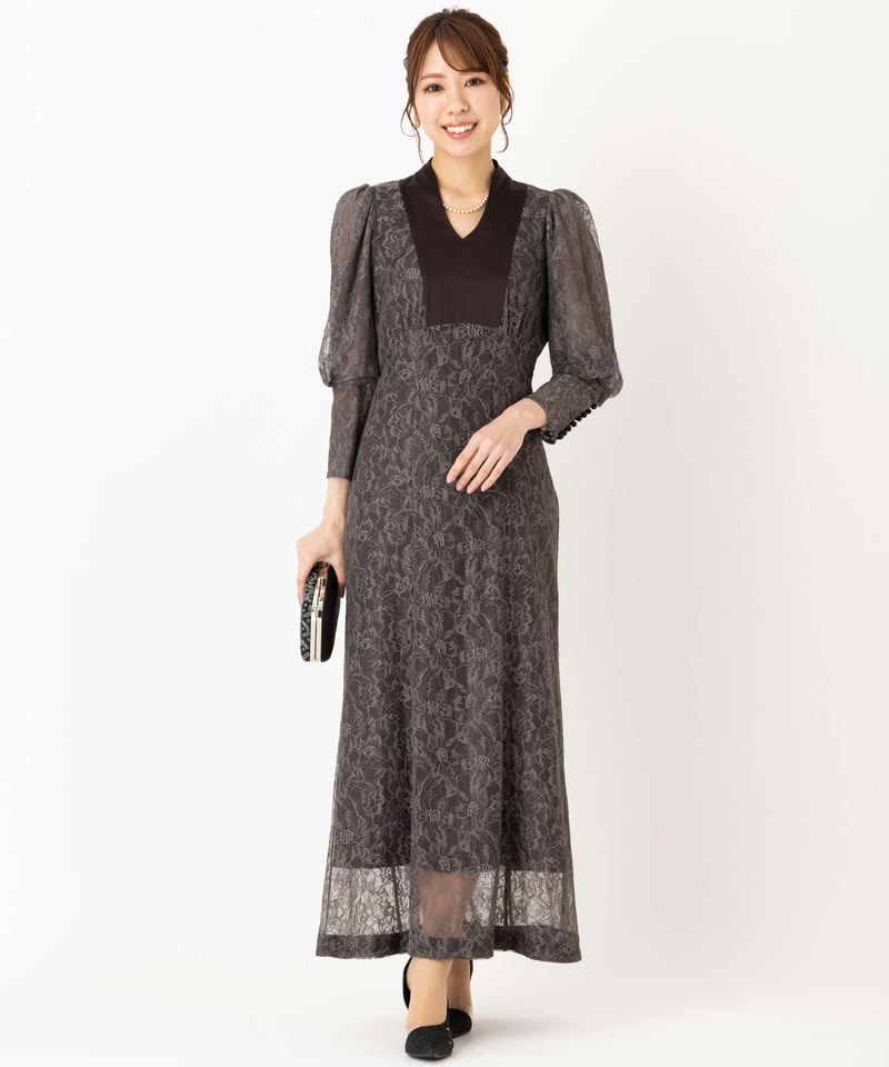 SNIDEL スナイデル パフスリーブレースドレス その他 x ブラウン系 x