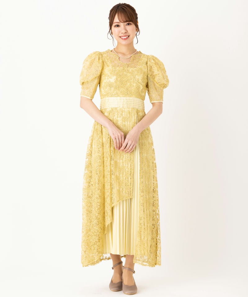 LilyBrown リリーブラウン カシュクールフラワーレースドレス イエロー