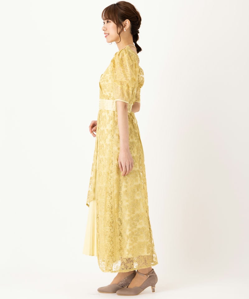 LilyBrown リリーブラウン カシュクールフラワーレースドレス イエロー