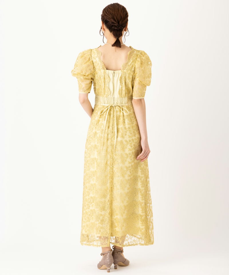 LilyBrown リリーブラウン カシュクールフラワーレースドレス イエロー