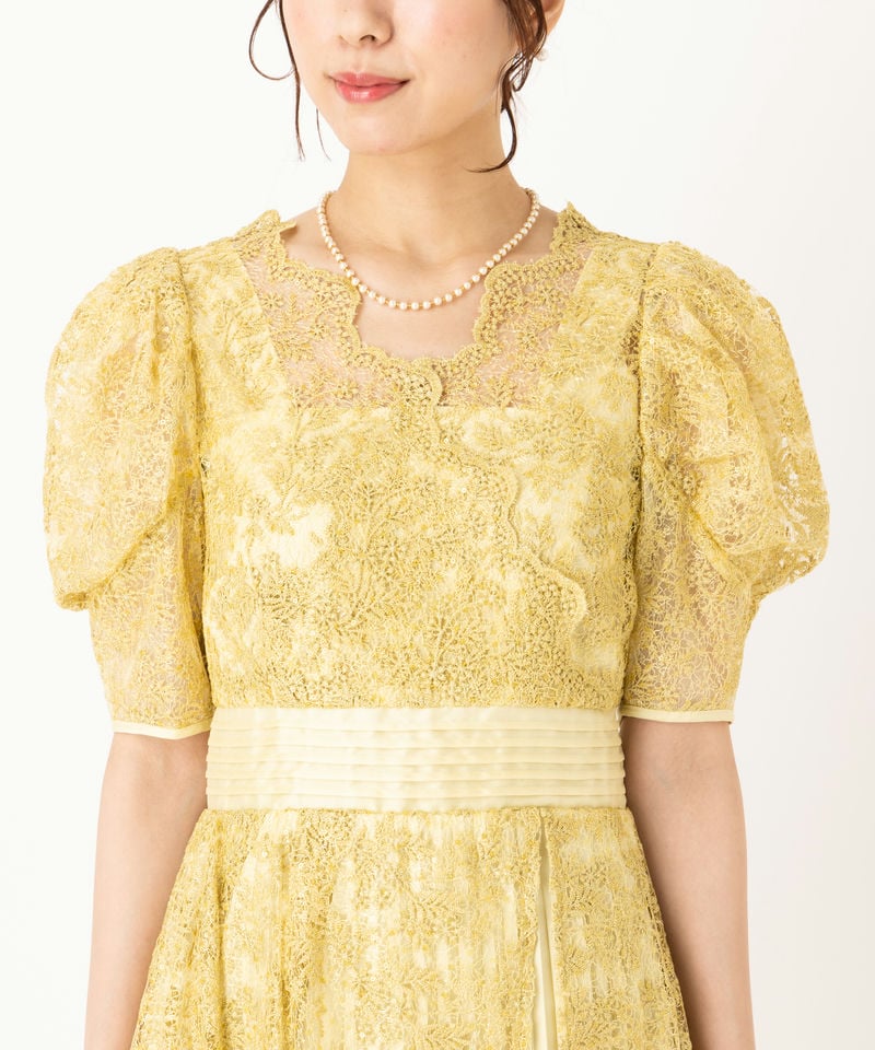 LilyBrown リリーブラウン カシュクールフラワーレースドレス イエロー
