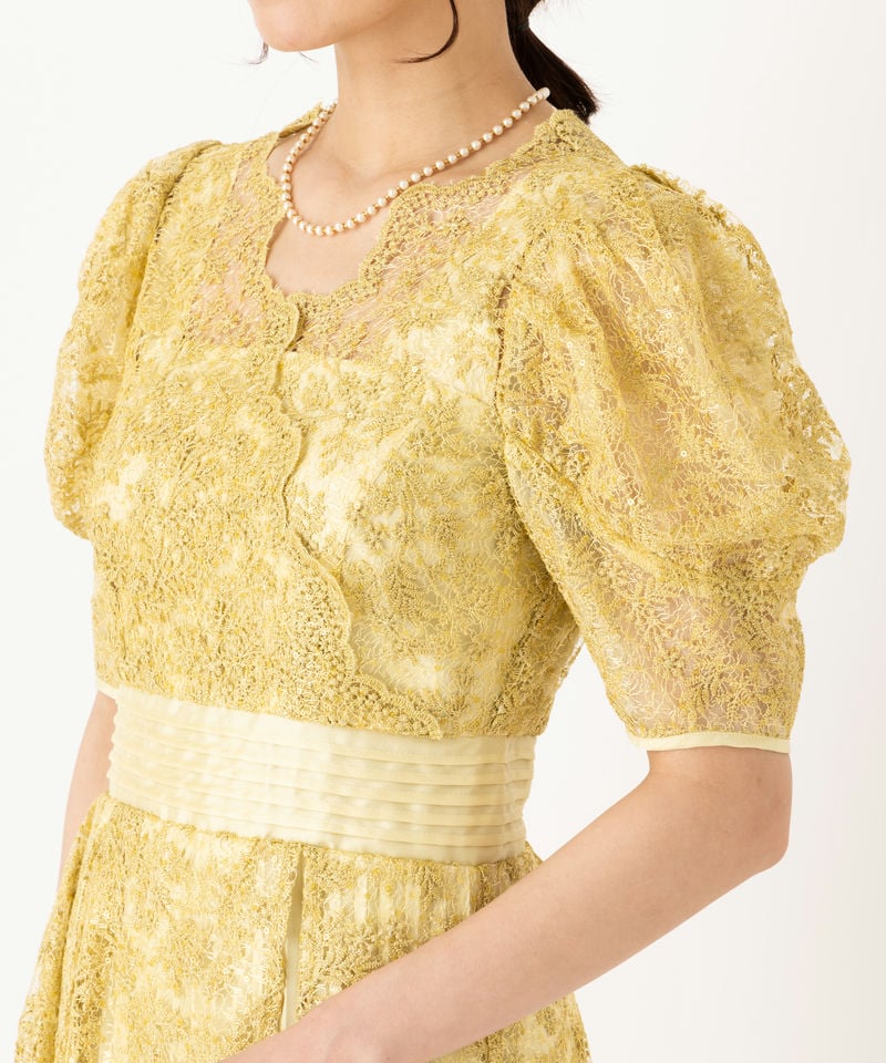 LilyBrown リリーブラウン カシュクールフラワーレースドレス イエロー