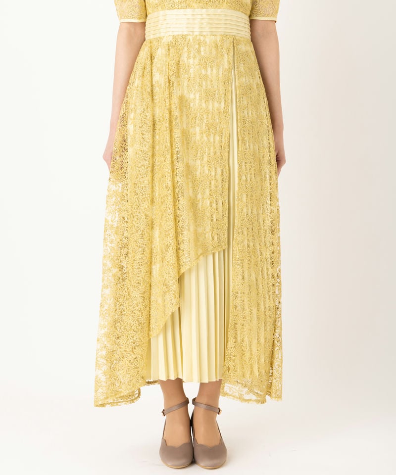 LilyBrown リリーブラウン カシュクールフラワーレースドレス イエロー