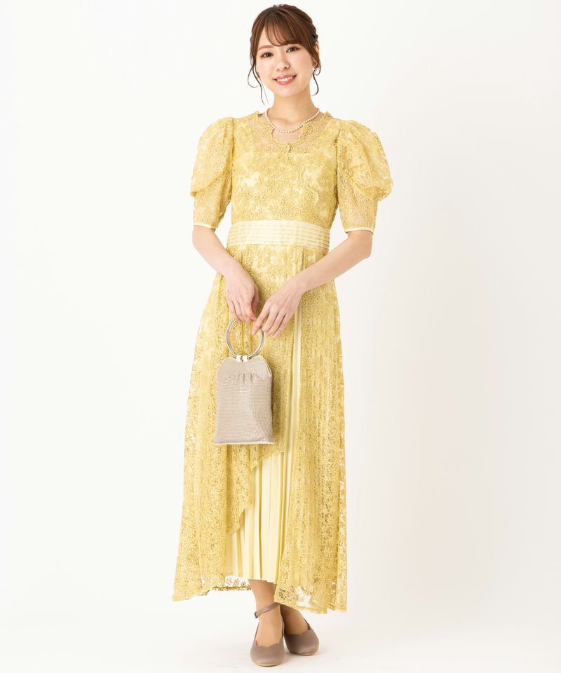 LilyBrown リリーブラウン カシュクールフラワーレースドレス イエロー