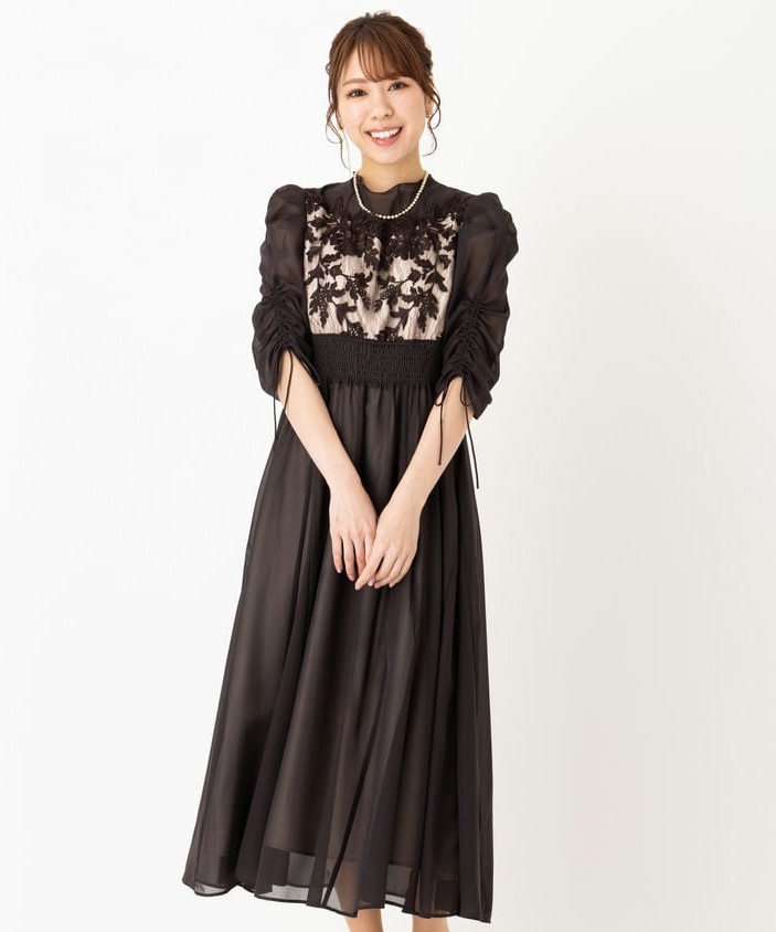 Dorry Doll ドリードール フラワーレース×オーガンジードレス ブラウン