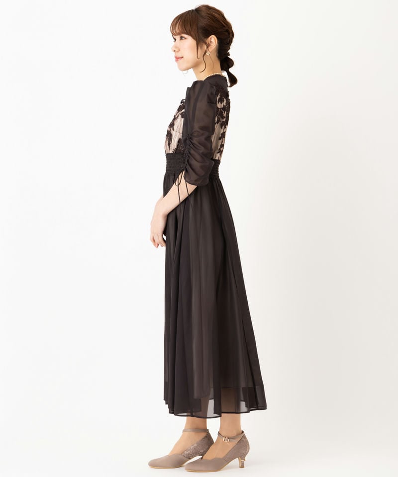 Dorry Doll ドリードール フラワーレース×オーガンジードレス ブラウン