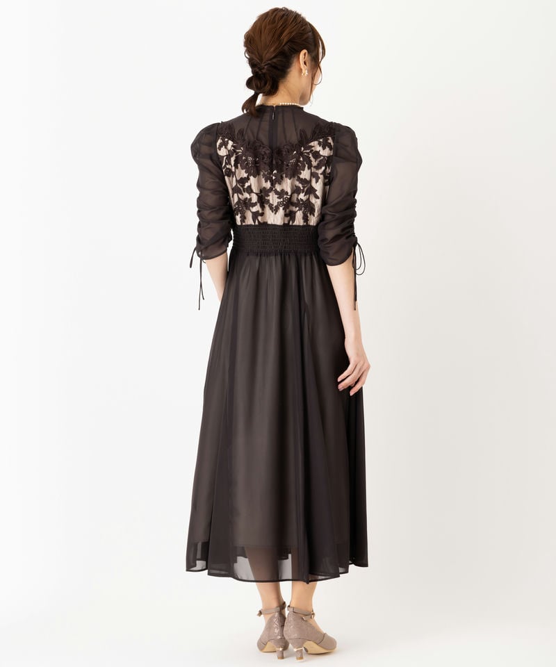 Dorry Doll ドリードール フラワーレース×オーガンジードレス ブラウン