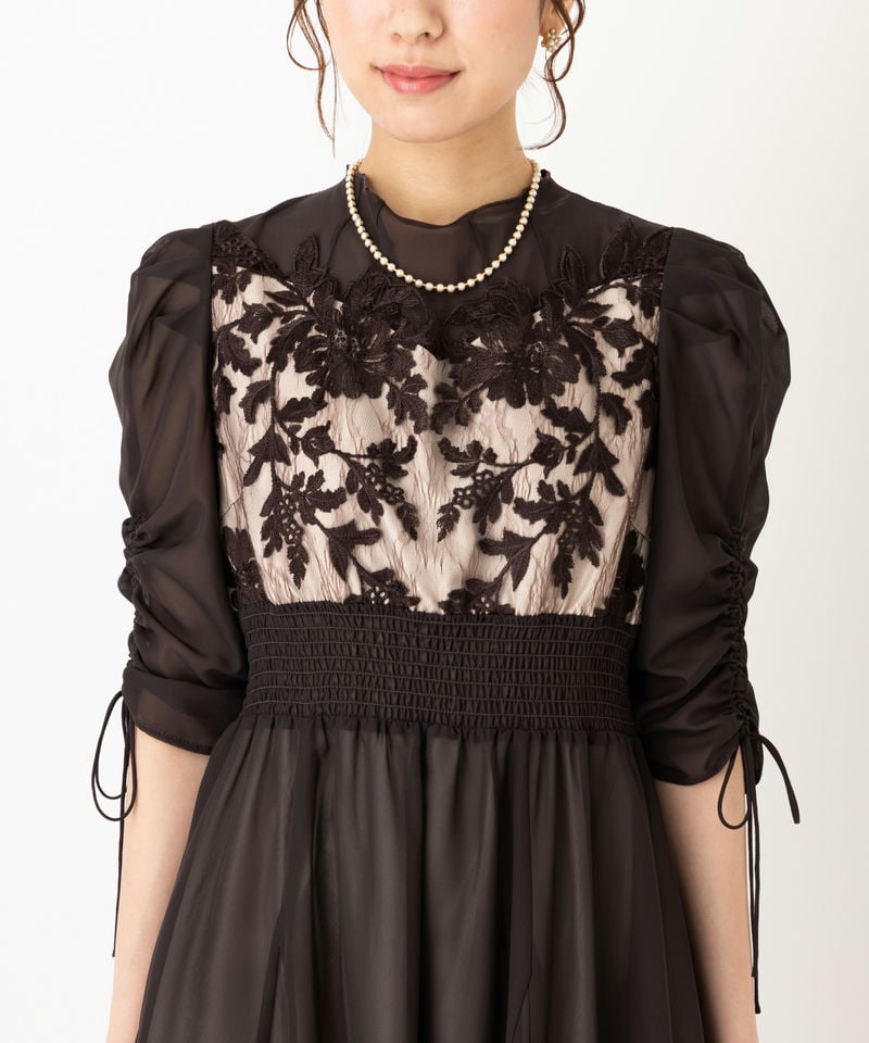 Dorry Doll ドリードール フラワーレース×オーガンジードレス ブラウン