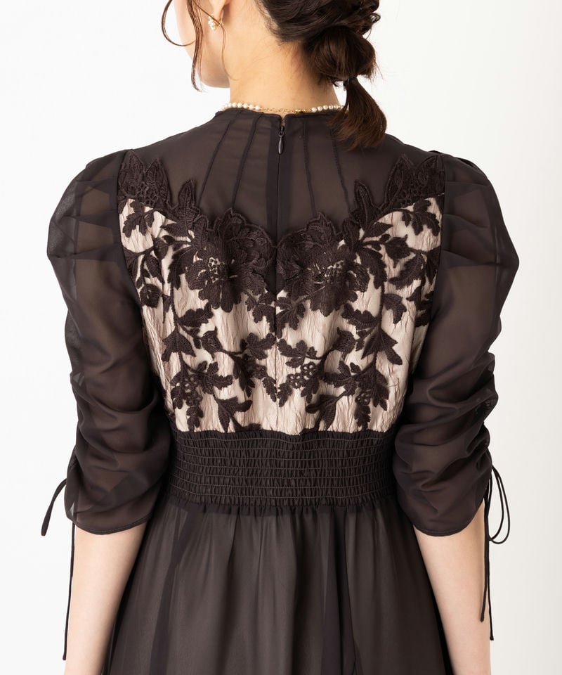 Dorry Doll ドリードール フラワーレース×オーガンジードレス ブラウン