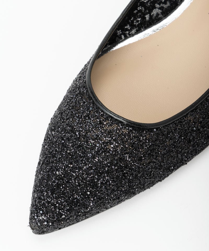 DIANA ダイアナ グリッターチュールフラットシューズ ブラック系
