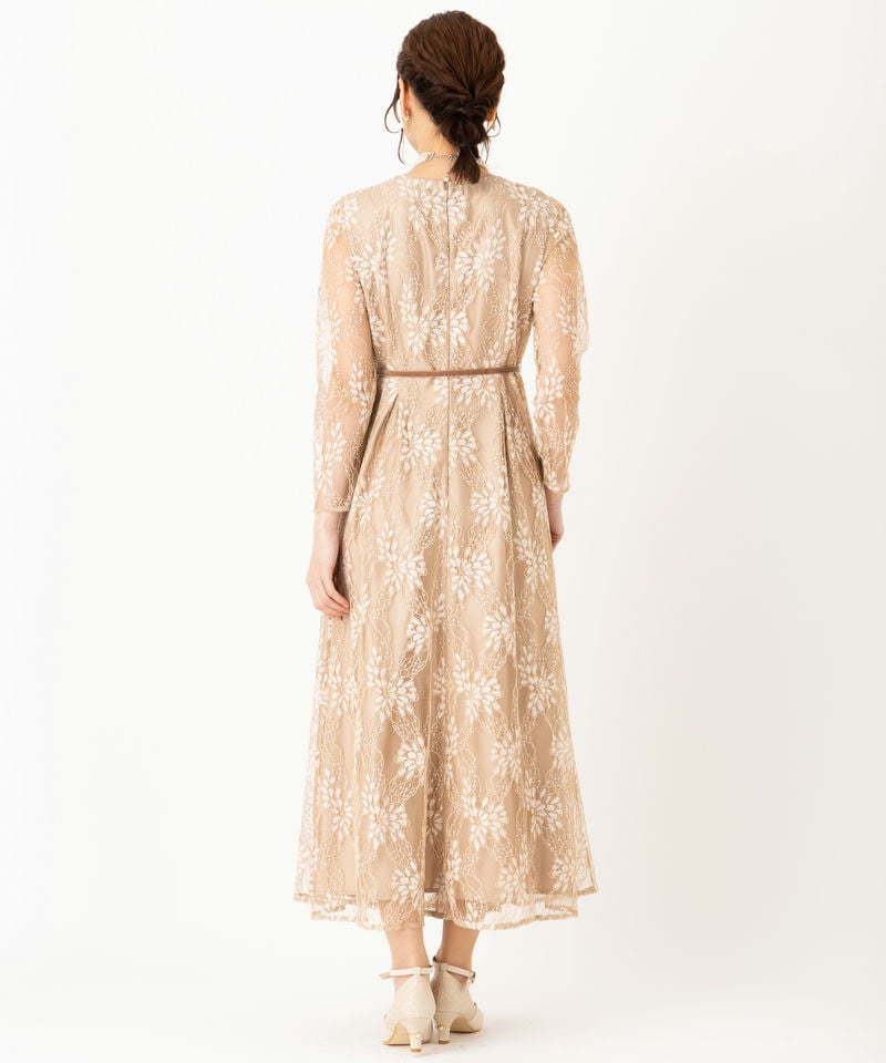 Aimer エメ ベロアリボン付きラメレースドレス ベージュ系 | 結婚式