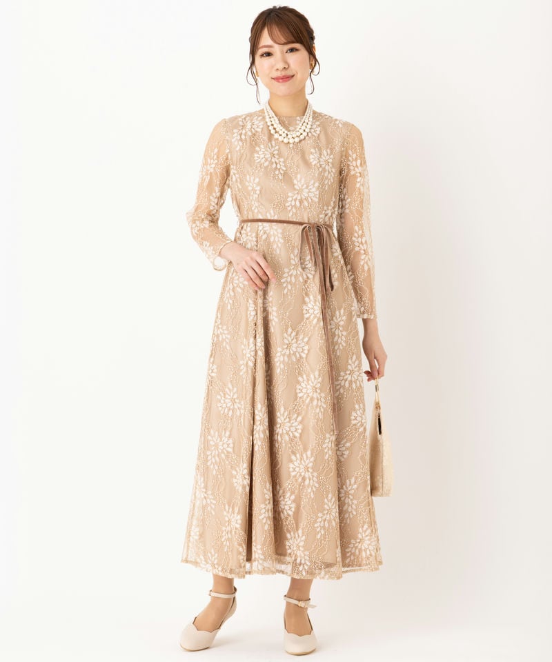 Aimer エメ ベロアリボン付きラメレースドレス ベージュ系 | 結婚式