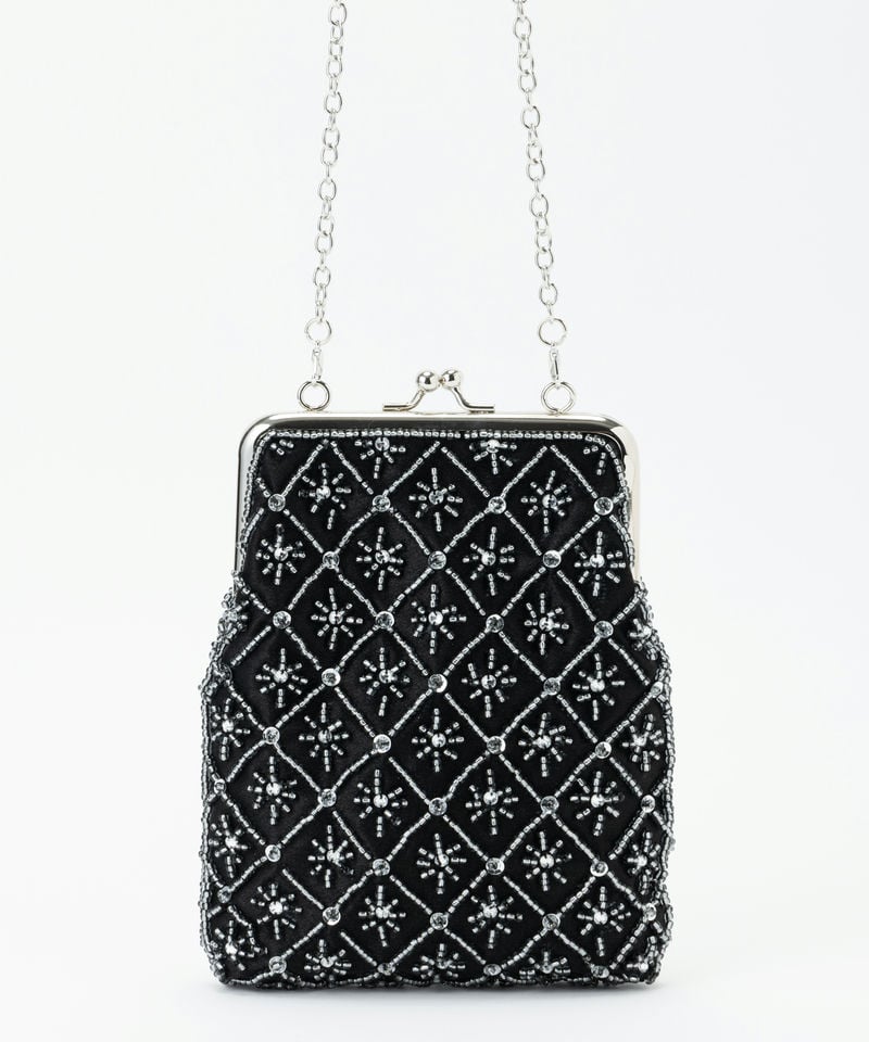 Select Shop ビーズ刺繍がま口サコッシュバッグ グレー系 x シルバー系