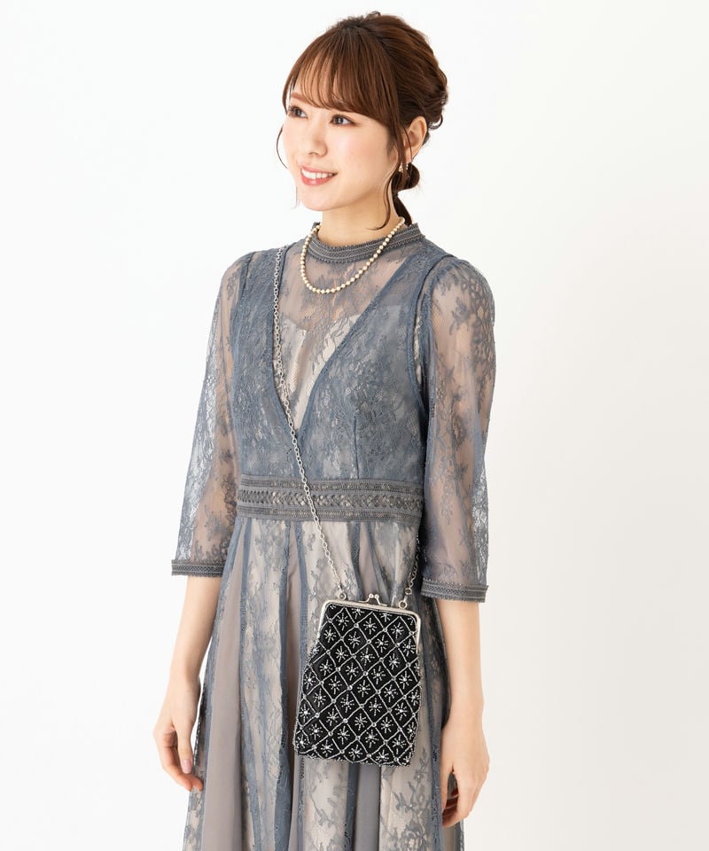Select Shop ビーズ刺繍がま口サコッシュバッグ ブラック系 | 結婚式