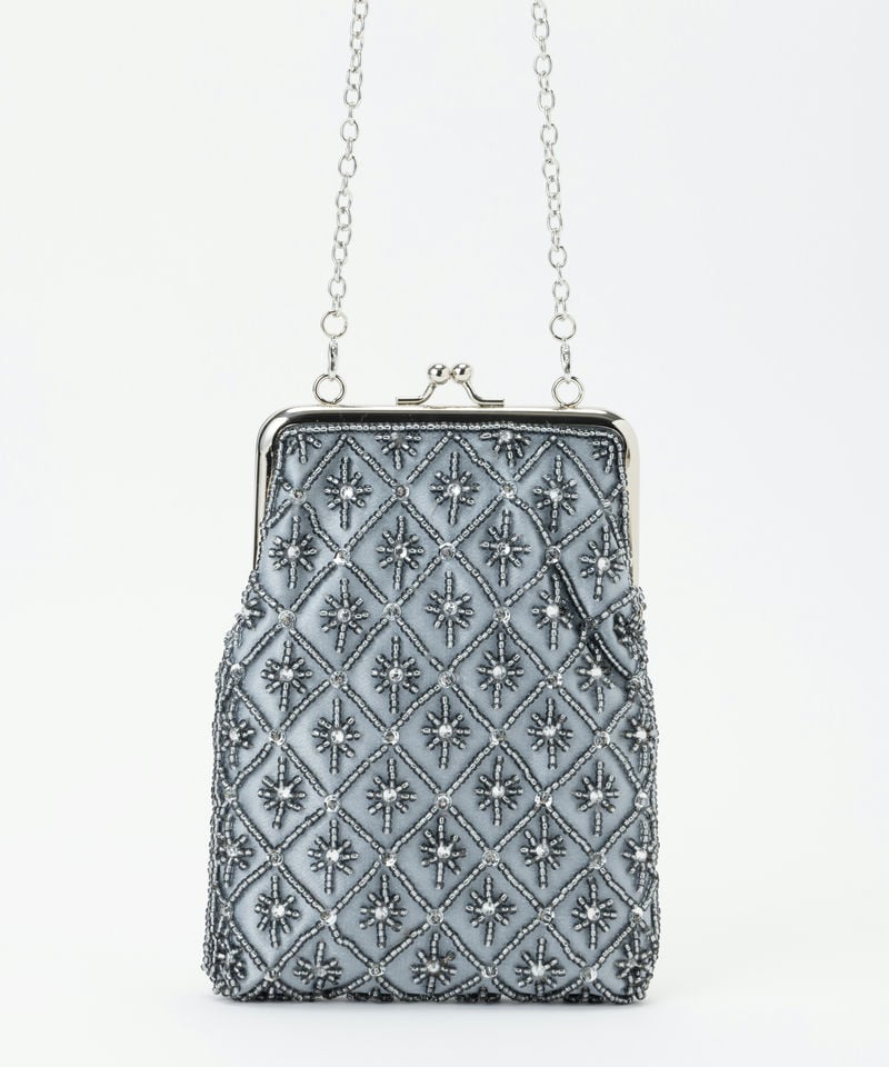 Select Shop ビーズ刺繍がま口サコッシュバッグ グレー系 x シルバー系